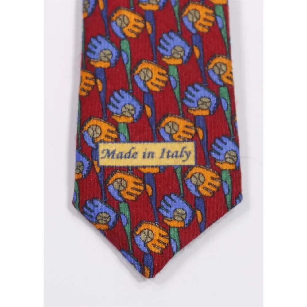 Marchesi di Como Red Blue Baseball Gloves Bats Wool Silk Necktie Tie
